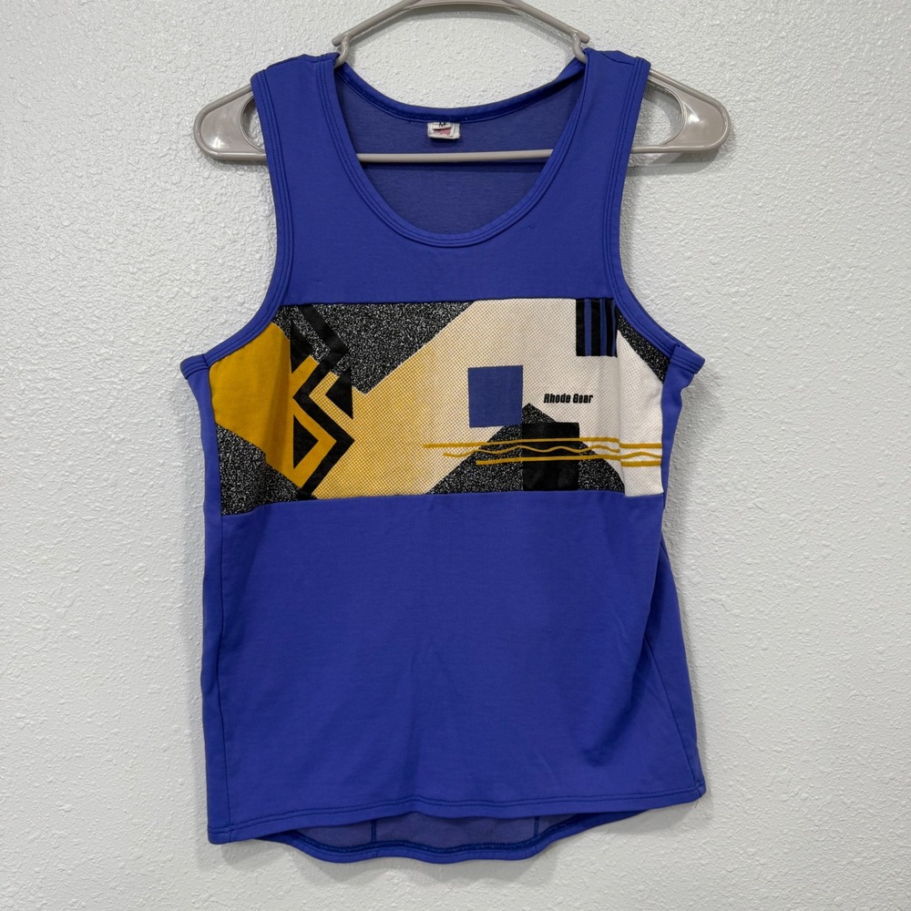 Rhode Gear Cadence Vintage Mens Blue Cycling Tank Top Jersey Graphic USA Made M